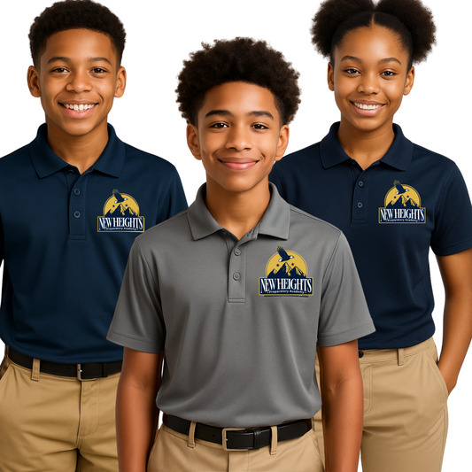 New Heights Logo Patch Dri-Fit Polo | Breathable School Uniform Shirt