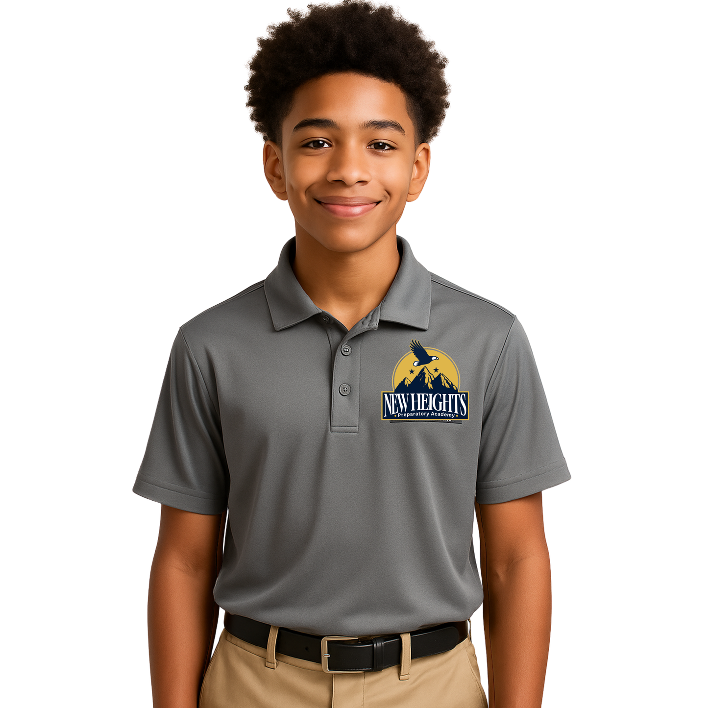 New Heights Logo Patch Dri-Fit Polo | Breathable School Uniform Shirt