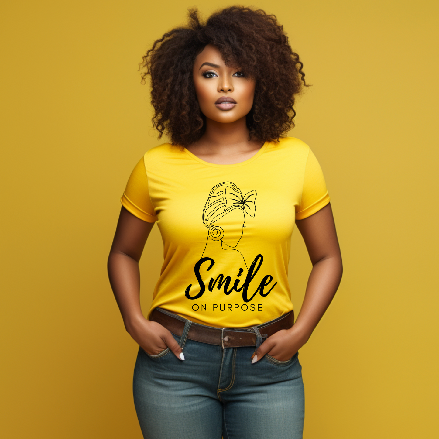 Smile On Purpose - with African American Woman Outline T-Shirt