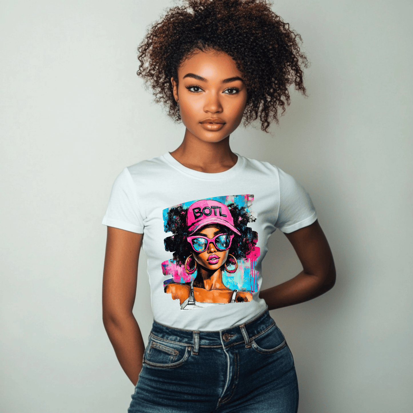 It's Me BOTL | Pink Hat Afro Puff Girl T-Shirt | Bold Faith & Beauty Apparel