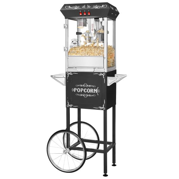 Countertop Popcorn Machine- Antique Style Movie Night Popper- 8oz Kettle, Old Maids Drawer, Warming Tray & Scoop by Superior Popcorn Company (Black)