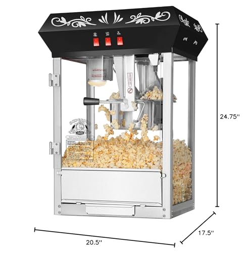 Countertop Popcorn Machine- Antique Style Movie Night Popper- 8oz Kettle, Old Maids Drawer, Warming Tray & Scoop by Superior Popcorn Company (Black)
