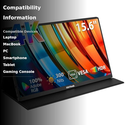 HotYeah Portable Monitor, 16.1in 1080P FHD Laptop Monitor USB-C HDMI External Computer Display HDR IPS w/Smart Cover & Speaker, 2nd Screen for PC Mac Phone Switch PS5