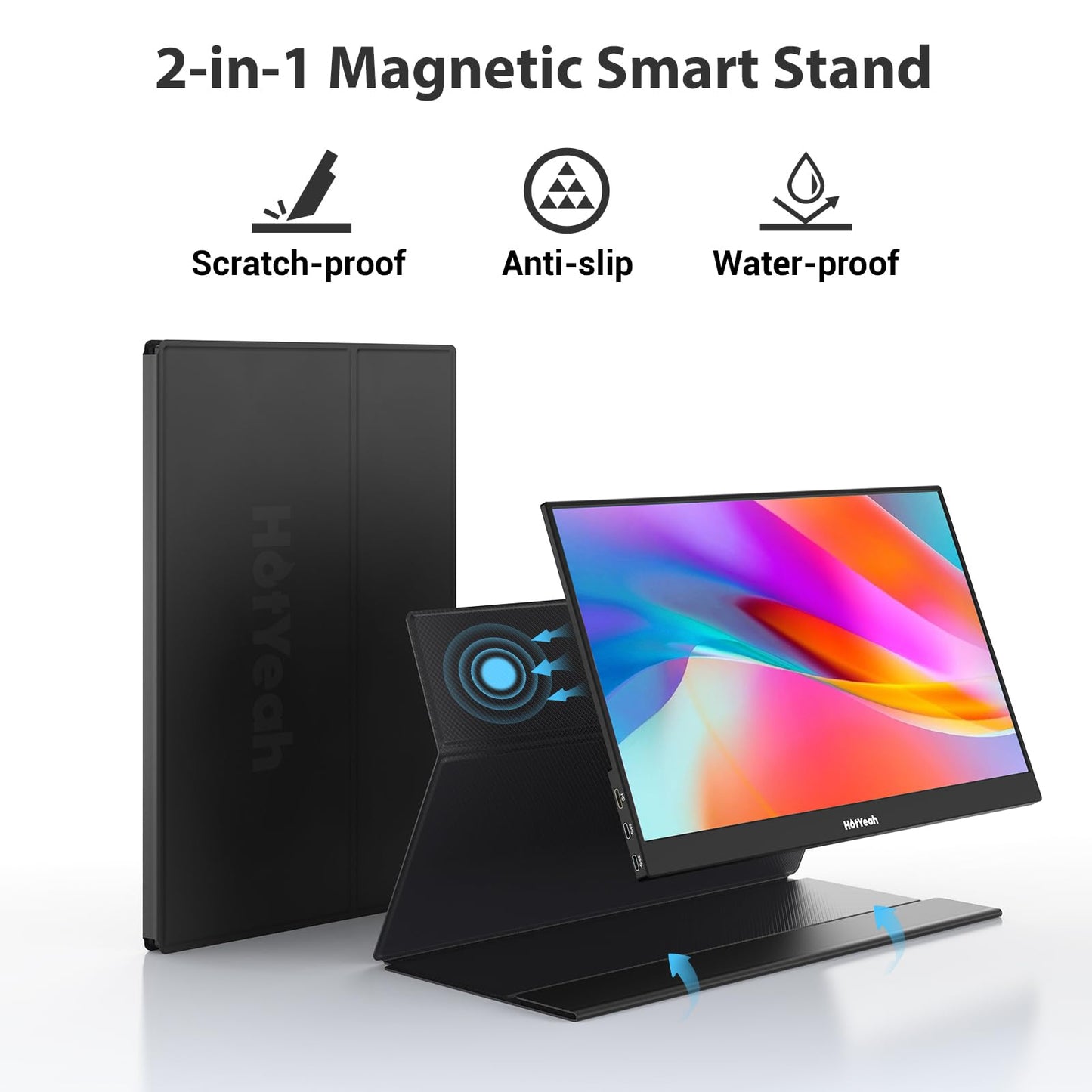 HotYeah Portable Monitor, 16.1in 1080P FHD Laptop Monitor USB-C HDMI External Computer Display HDR IPS w/Smart Cover & Speaker, 2nd Screen for PC Mac Phone Switch PS5