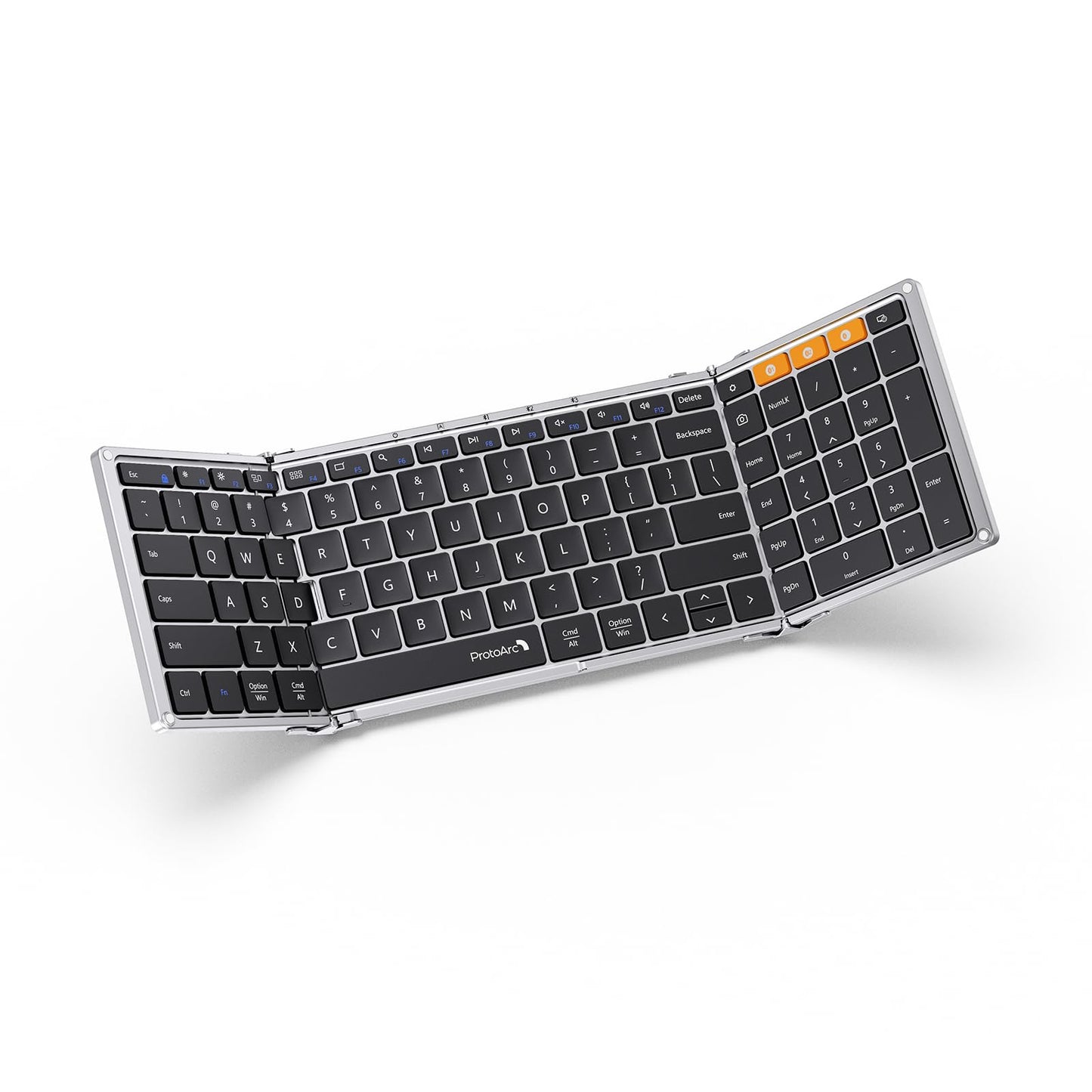 ProtoArc Foldable Bluetooth Keyboard, XK01 Folding Wireless Portable Keyboard with Numeric Keypad, Full-Size Travel Keyboards for iPad Tablet Smartphone Laptop PC Windows iOS Android, Black