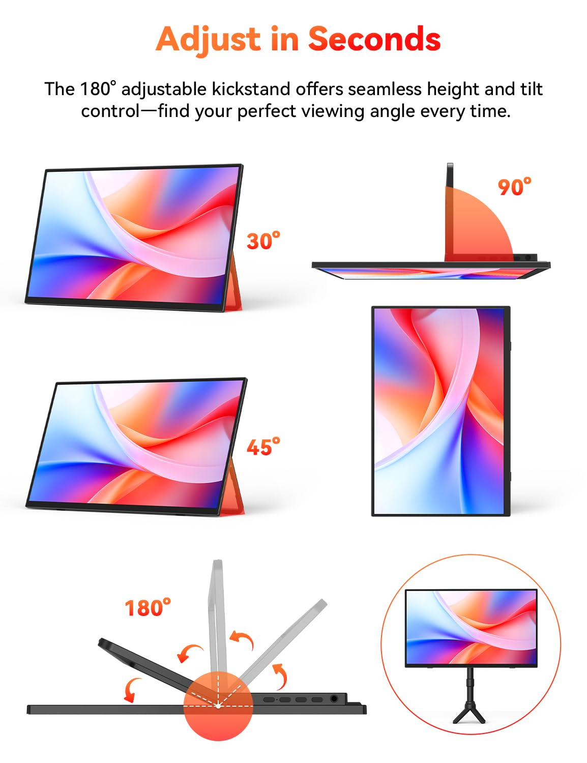 HotYeah Portable Monitor, 16.1in 1080P FHD Laptop Monitor USB-C HDMI External Computer Display HDR IPS w/Smart Cover & Speaker, 2nd Screen for PC Mac Phone Switch PS5