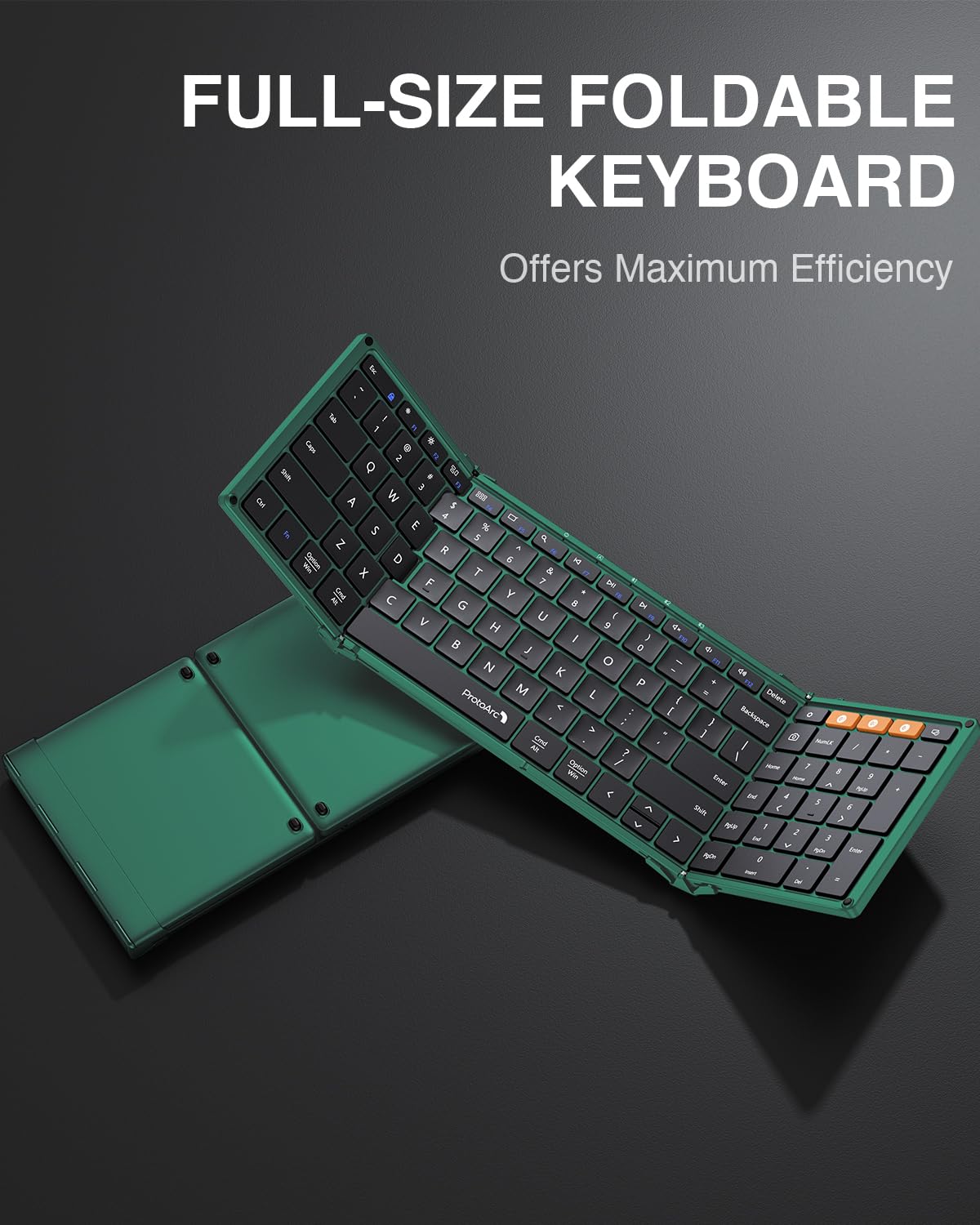 ProtoArc Foldable Bluetooth Keyboard, XK01 Folding Wireless Portable Keyboard with Numeric Keypad, Full-Size Travel Keyboards for iPad Tablet Smartphone Laptop PC Windows iOS Android, Black