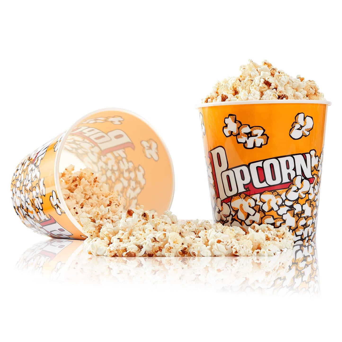 Plastic Popcorn Containers Retro Style Reusable Popcorn Buckets for Movie Night 7.1”x7.1”x5.1” - 4 Pack…