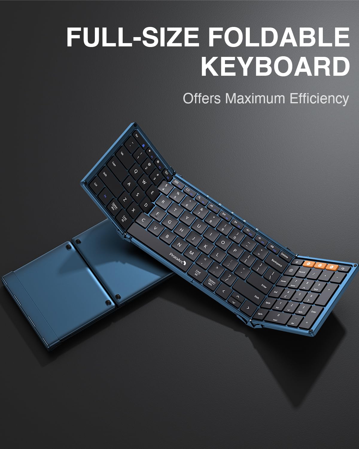 ProtoArc Foldable Bluetooth Keyboard, XK01 Folding Wireless Portable Keyboard with Numeric Keypad, Full-Size Travel Keyboards for iPad Tablet Smartphone Laptop PC Windows iOS Android, Black
