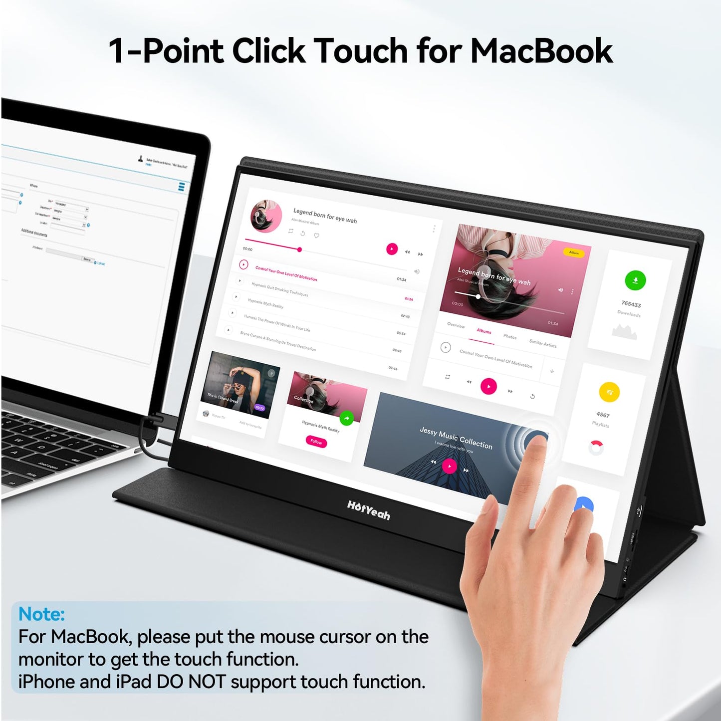 HotYeah Portable Monitor, 16.1in 1080P FHD Laptop Monitor USB-C HDMI External Computer Display HDR IPS w/Smart Cover & Speaker, 2nd Screen for PC Mac Phone Switch PS5