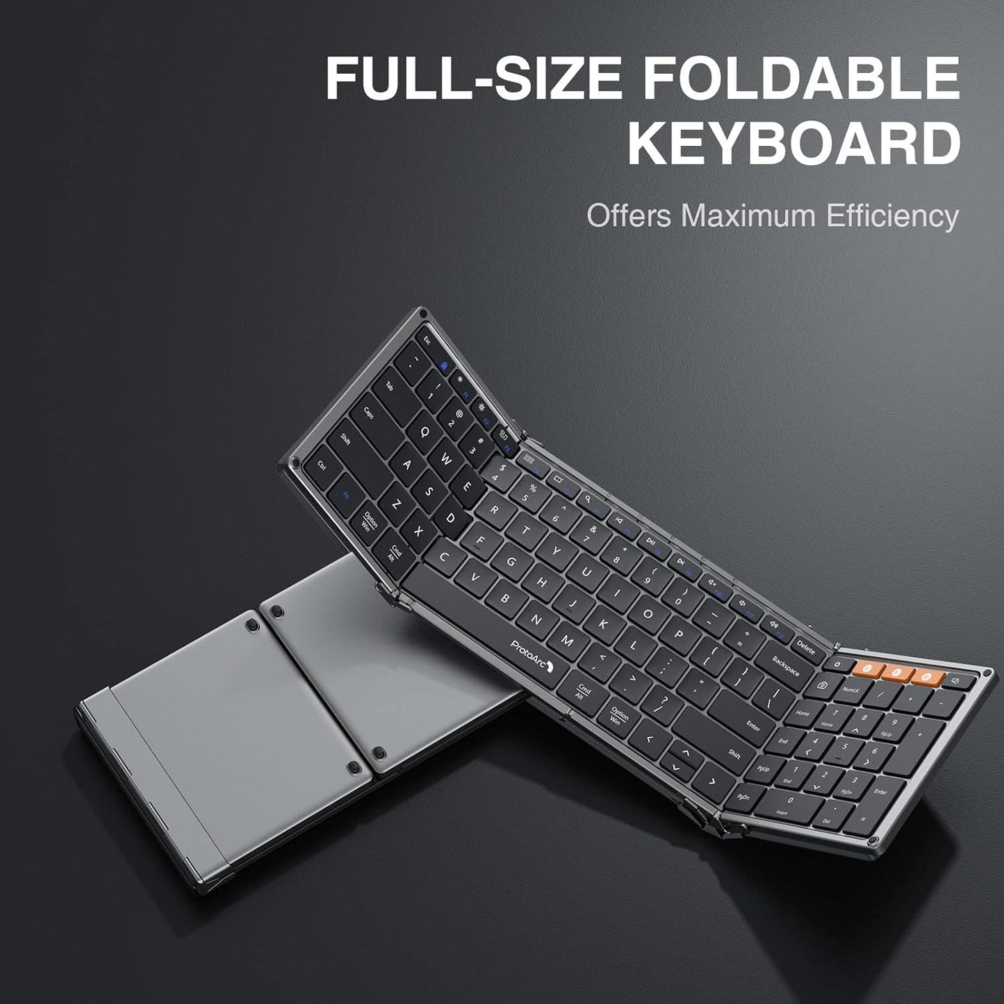 ProtoArc Foldable Bluetooth Keyboard, XK01 Folding Wireless Portable Keyboard with Numeric Keypad, Full-Size Travel Keyboards for iPad Tablet Smartphone Laptop PC Windows iOS Android, Black