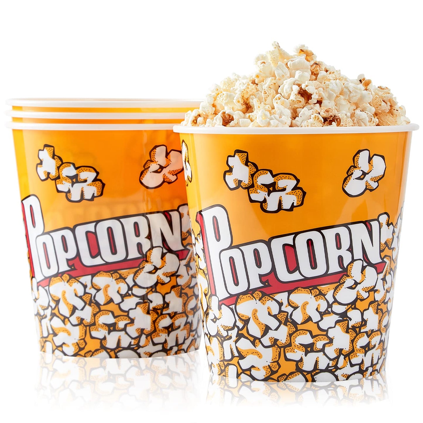 Plastic Popcorn Containers Retro Style Reusable Popcorn Buckets for Movie Night 7.1”x7.1”x5.1” - 4 Pack…