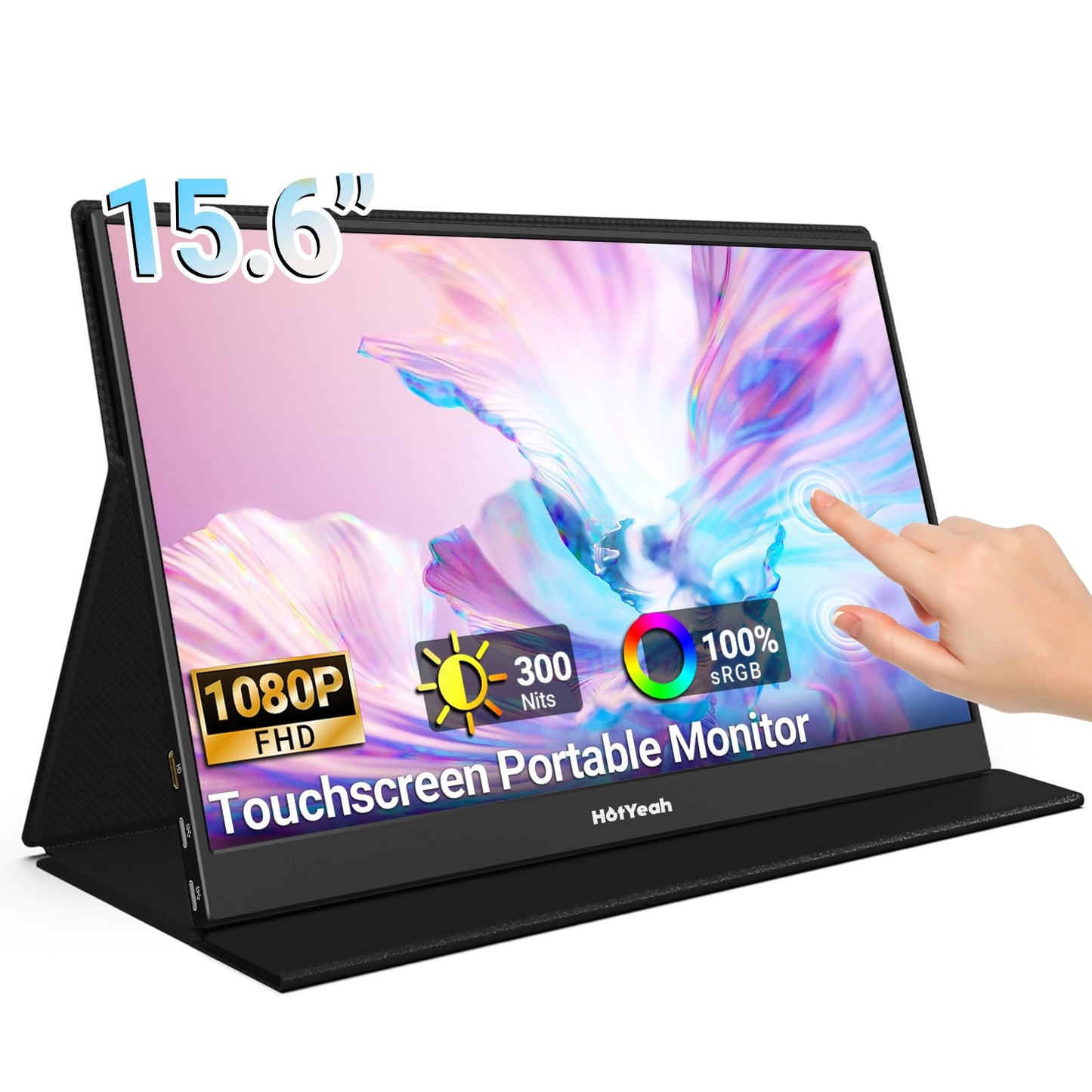 HotYeah Portable Monitor, 16.1in 1080P FHD Laptop Monitor USB-C HDMI External Computer Display HDR IPS w/Smart Cover & Speaker, 2nd Screen for PC Mac Phone Switch PS5