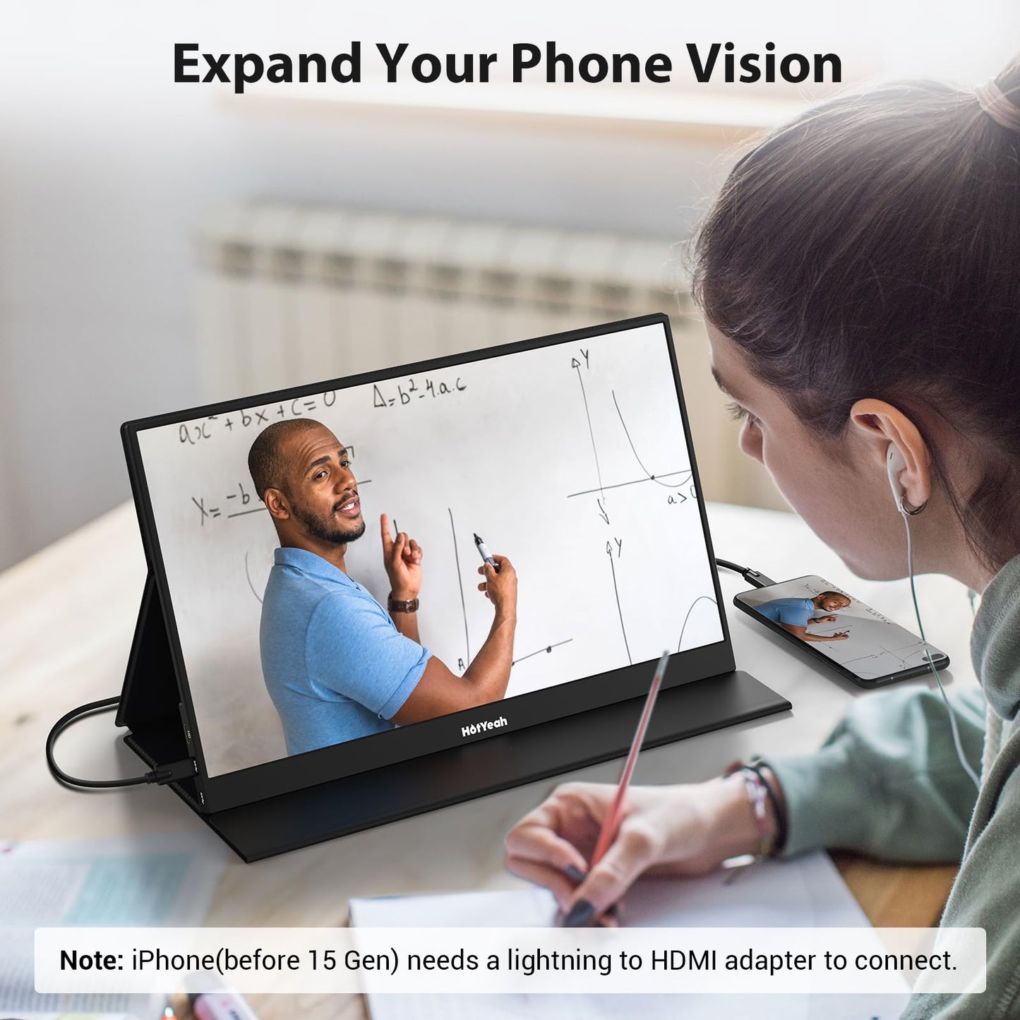 HotYeah Portable Monitor, 16.1in 1080P FHD Laptop Monitor USB-C HDMI External Computer Display HDR IPS w/Smart Cover & Speaker, 2nd Screen for PC Mac Phone Switch PS5