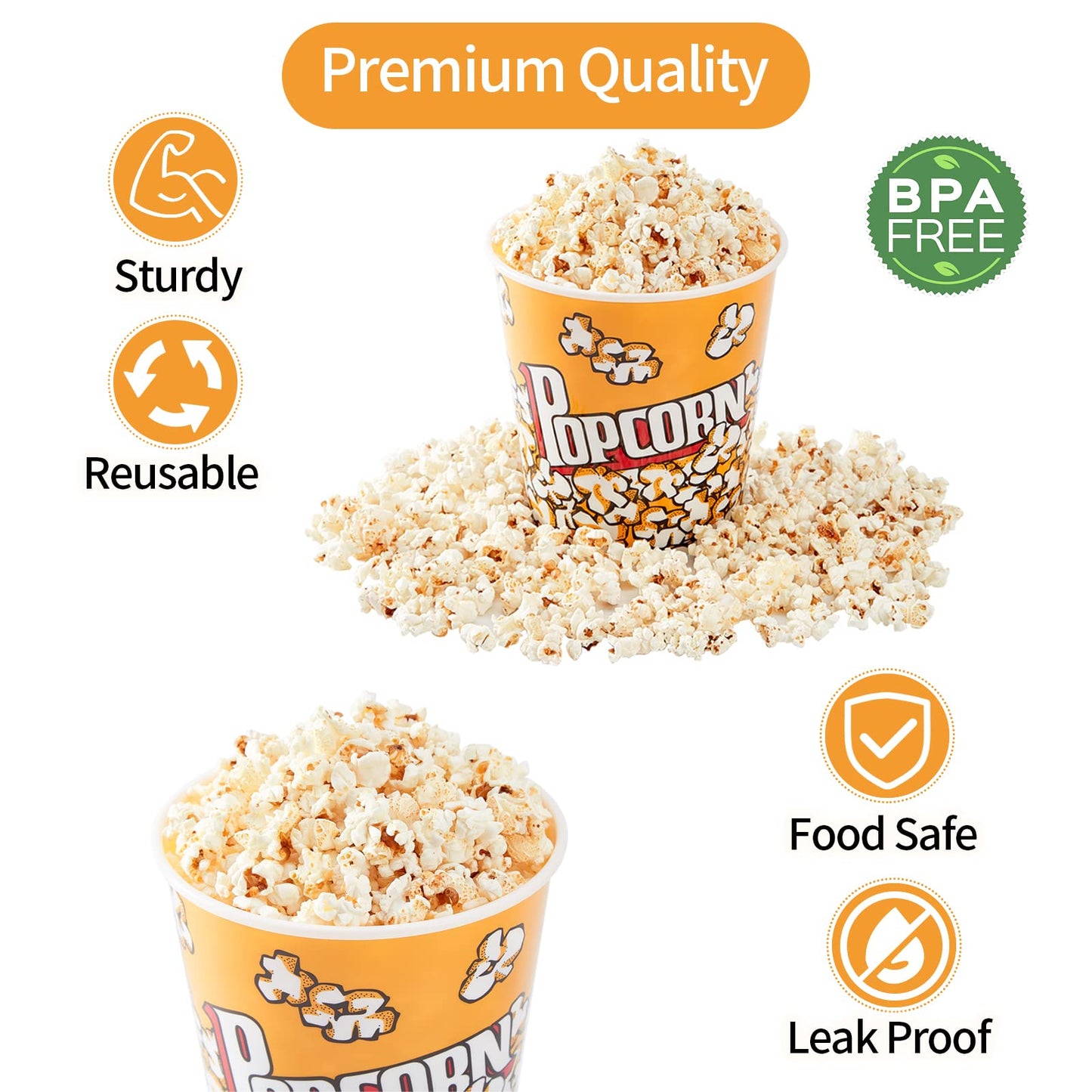Plastic Popcorn Containers Retro Style Reusable Popcorn Buckets for Movie Night 7.1”x7.1”x5.1” - 4 Pack…
