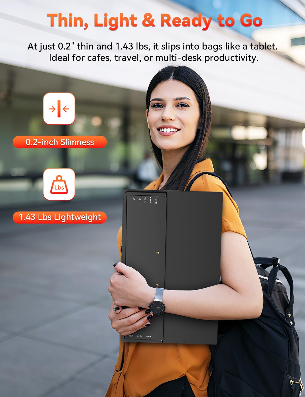 HotYeah Portable Monitor, 16.1in 1080P FHD Laptop Monitor USB-C HDMI External Computer Display HDR IPS w/Smart Cover & Speaker, 2nd Screen for PC Mac Phone Switch PS5