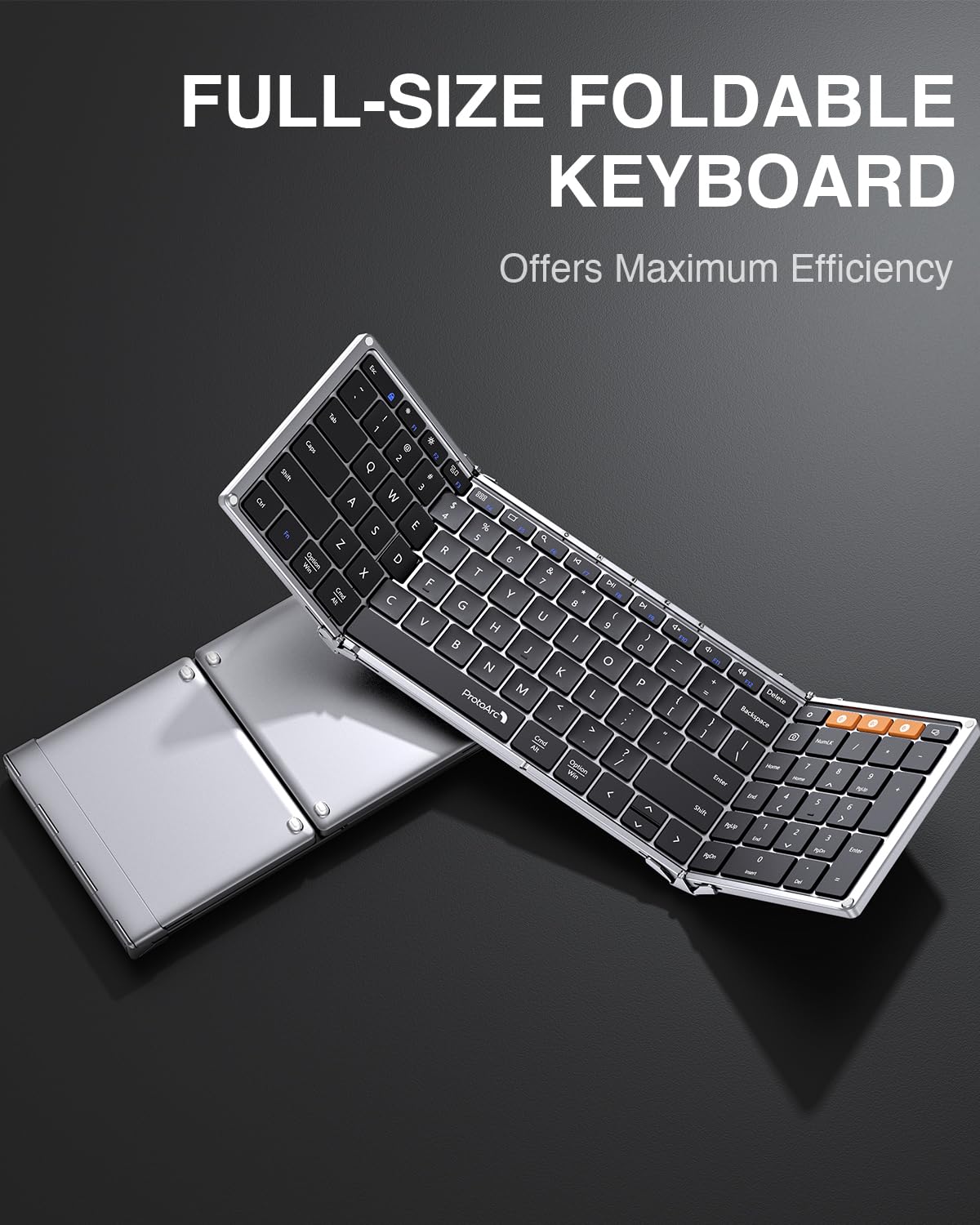 ProtoArc Foldable Bluetooth Keyboard, XK01 Folding Wireless Portable Keyboard with Numeric Keypad, Full-Size Travel Keyboards for iPad Tablet Smartphone Laptop PC Windows iOS Android, Black