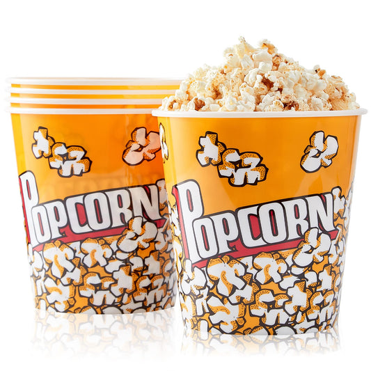Plastic Popcorn Containers Retro Style Reusable Popcorn Buckets for Movie Night 7.1”x7.1”x5.1” - 4 Pack…