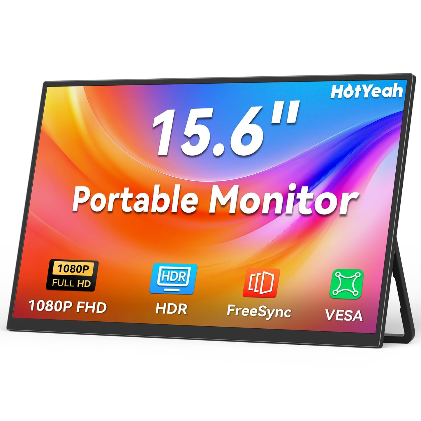 HotYeah Portable Monitor, 16.1in 1080P FHD Laptop Monitor USB-C HDMI External Computer Display HDR IPS w/Smart Cover & Speaker, 2nd Screen for PC Mac Phone Switch PS5