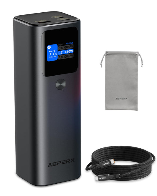 AsperX Laptop Power Bank, 165W 20,000mAh, Retractable Cables, Aluminum Alloy Unibody Portable Charger Power Bank, Battery Bank for MacBook Pro/Air/iPhone 17/iPad Pro/S25 Ultra/Dell/HP(TSA-Approved)