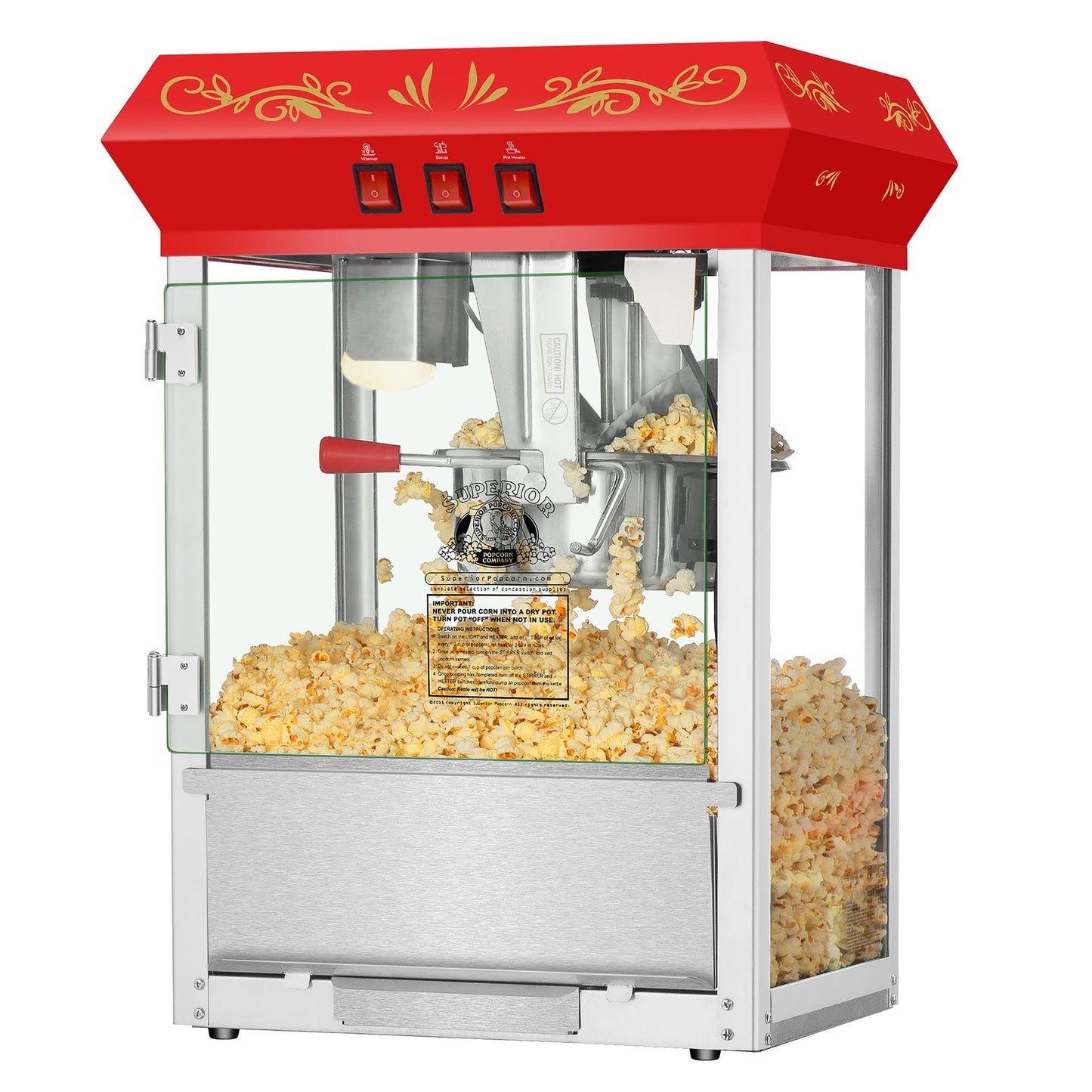 Countertop Popcorn Machine- Antique Style Movie Night Popper- 8oz Kettle, Old Maids Drawer, Warming Tray & Scoop by Superior Popcorn Company (Black)