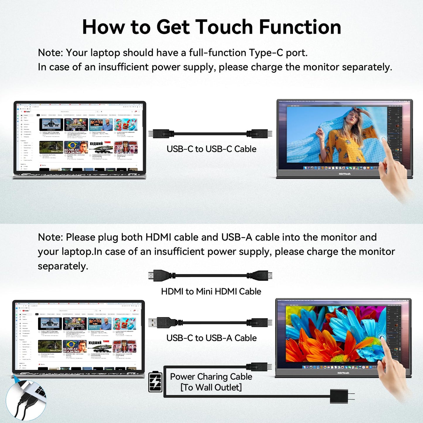 HotYeah Portable Monitor, 16.1in 1080P FHD Laptop Monitor USB-C HDMI External Computer Display HDR IPS w/Smart Cover & Speaker, 2nd Screen for PC Mac Phone Switch PS5