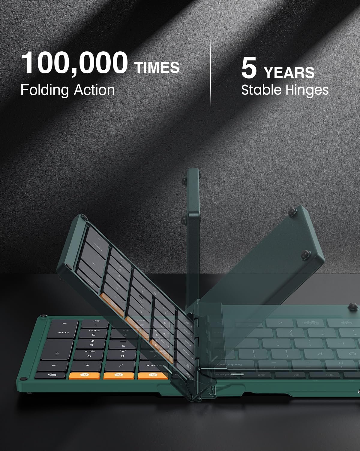 ProtoArc Foldable Bluetooth Keyboard, XK01 Folding Wireless Portable Keyboard with Numeric Keypad, Full-Size Travel Keyboards for iPad Tablet Smartphone Laptop PC Windows iOS Android, Black