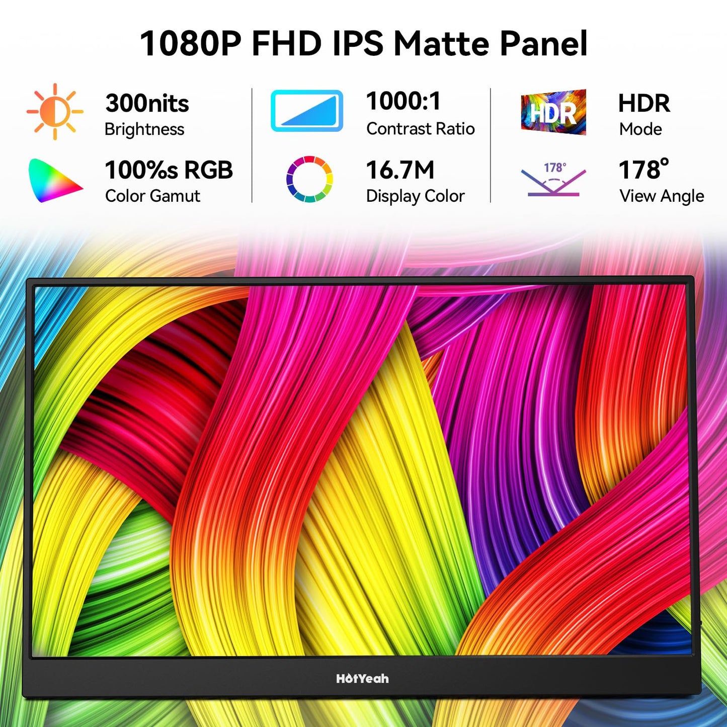 HotYeah Portable Monitor, 16.1in 1080P FHD Laptop Monitor USB-C HDMI External Computer Display HDR IPS w/Smart Cover & Speaker, 2nd Screen for PC Mac Phone Switch PS5