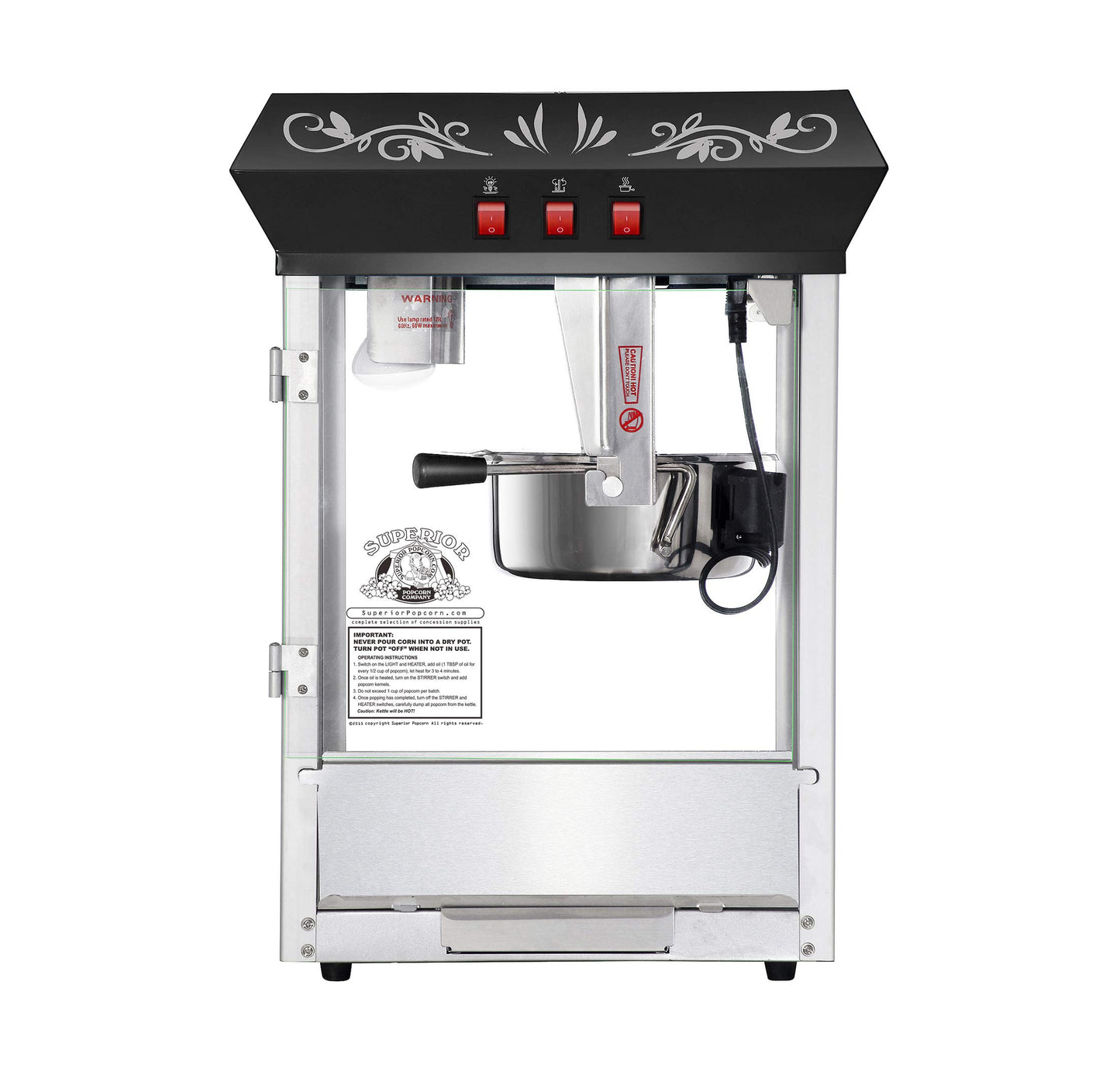 Countertop Popcorn Machine- Antique Style Movie Night Popper- 8oz Kettle, Old Maids Drawer, Warming Tray & Scoop by Superior Popcorn Company (Black)