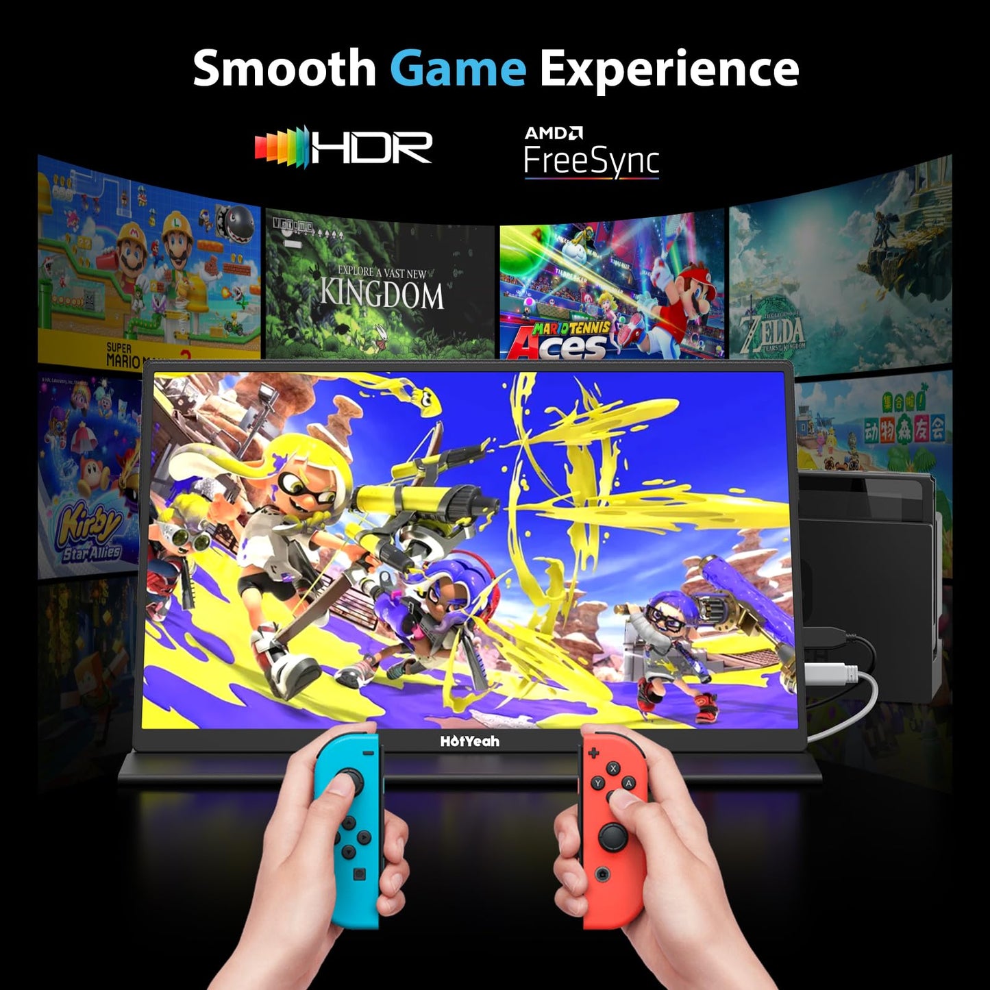 HotYeah Portable Monitor, 16.1in 1080P FHD Laptop Monitor USB-C HDMI External Computer Display HDR IPS w/Smart Cover & Speaker, 2nd Screen for PC Mac Phone Switch PS5