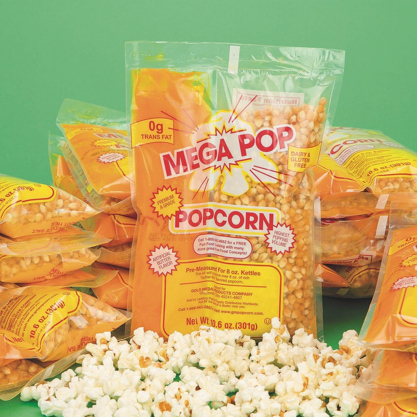Mega PopA Corn, Oil and Salt Kit for Popcorn Makers with a 8 oz. Kettle (Case of 24)