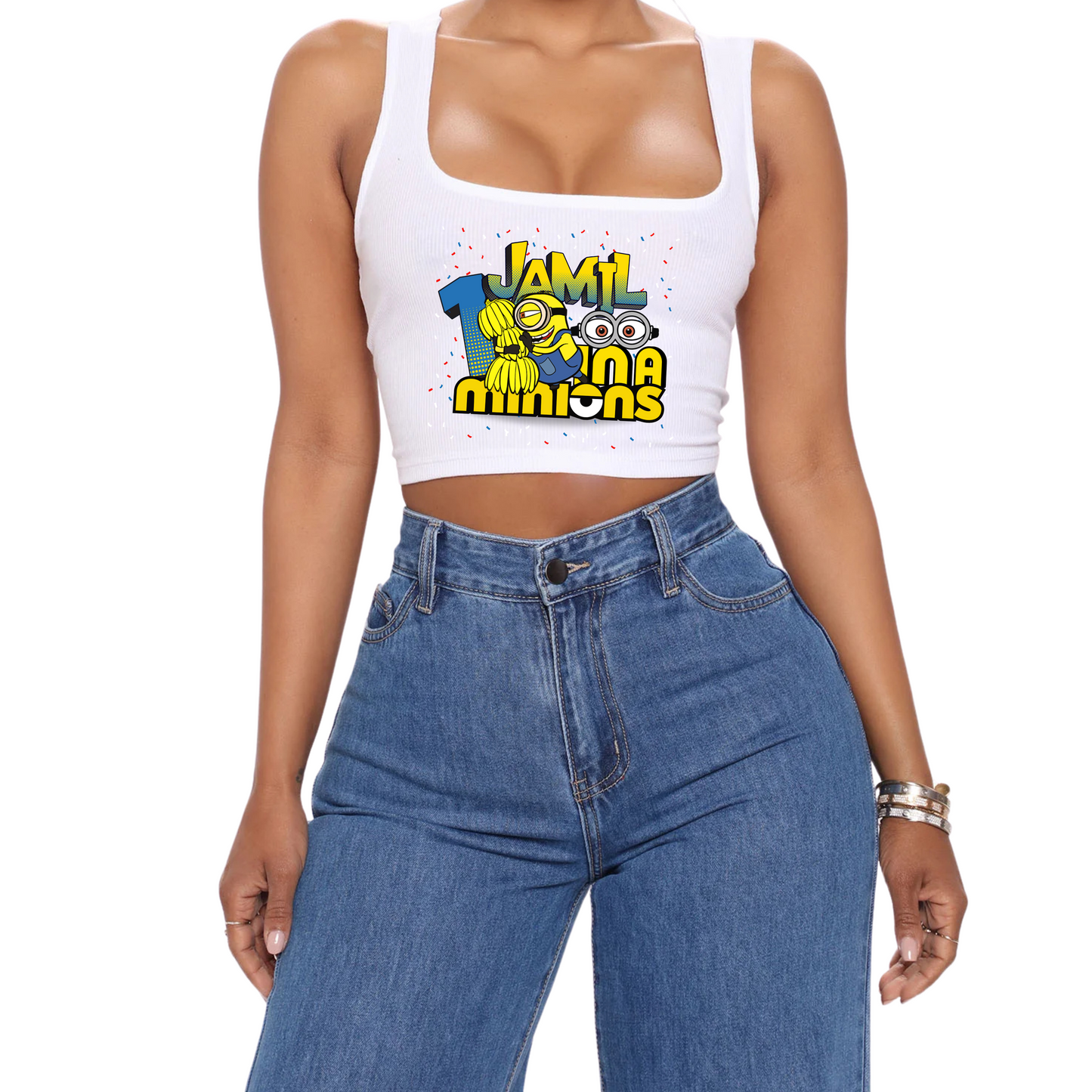 Custom Crop Top Square Neck Minions Design